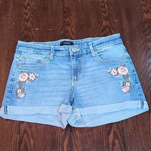 R Jeans Floral Embroidered Jean Shorts